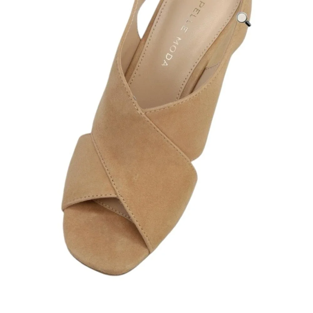 Pelle Moda Rina-Su Latte Suede Wedge Sandals Tan‎ Slingback Buckle Womens 9.5M